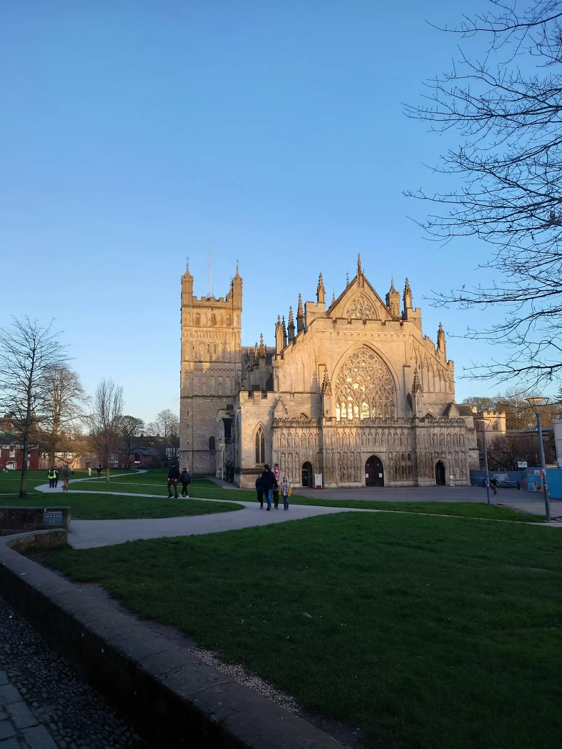Exeter Cathedral under a blue sky