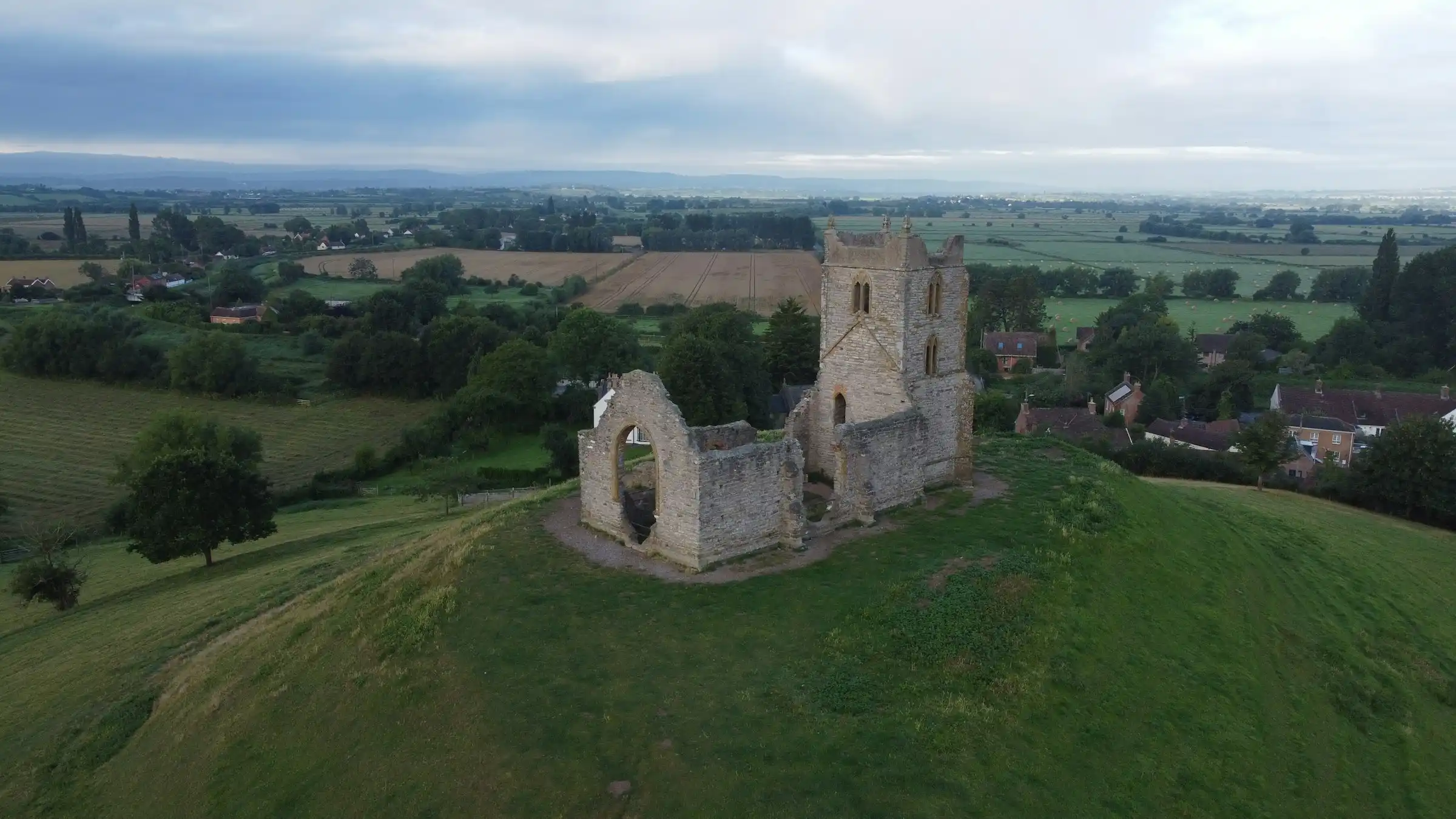 Burrow Mump rising above the Somerset Levels